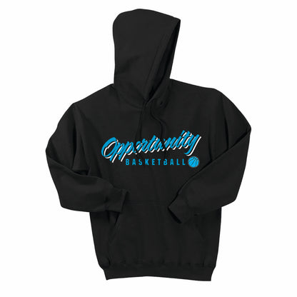 Black Gildan Hooded Sweatshirt: Blue/White Imprint